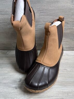 JBU men’s Tan and Dark Brown Duck Boot Chelsea Boots size 13